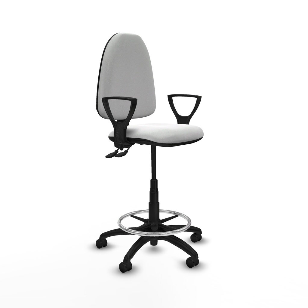 Taburete Aýna CPDM bali blanco brazos fijos base poliamida ruedas engomadas 50mm