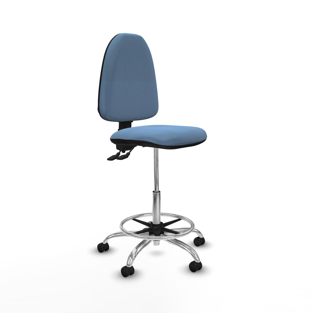 Taburete Aýna CPDM bali azul cielo base cromada ruedas autofrenantes 50mm