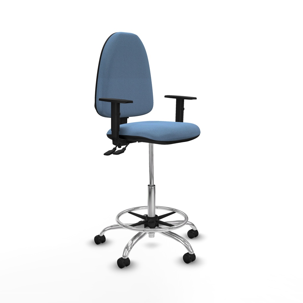 Taburete Aýna CPDM bali azul cielo brazos 1D base cromada ruedas engomadas 50mm