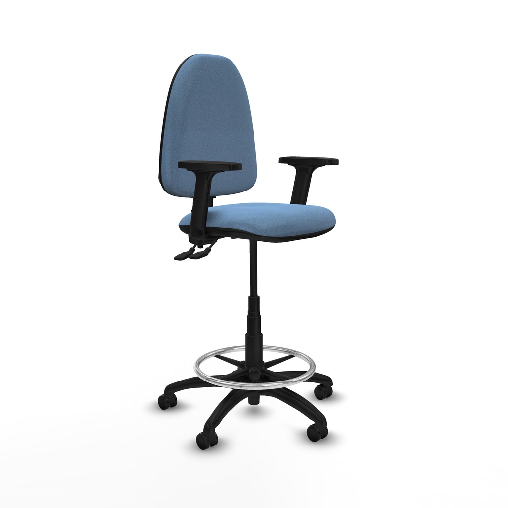 Taburete Aýna CPDM bali azul cielo brazos 2D base poliamida ruedas autofrenantes 50mm
