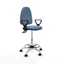 Taburete Aýna CPDM bali azul cielo brazos fijos base cromada ruedas nailon 50mm