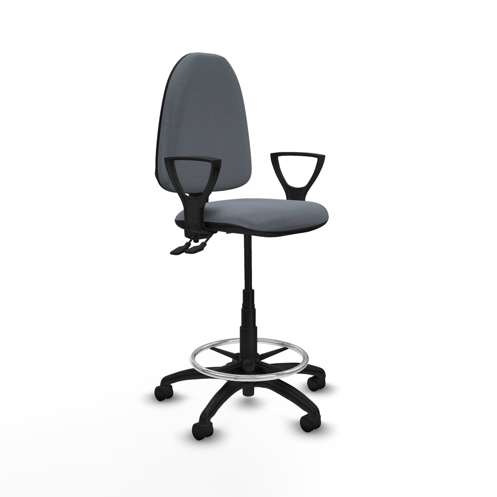 Taburete Aýna CPDM bali gris brazos fijos base poliamida ruedas nailon 50mm