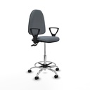 Taburete Aýna CPDM bali gris brazos fijos base cromada ruedas nailon 50mm