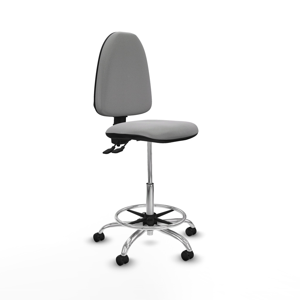 Taburete Aýna CPDM bali gris claro base cromada ruedas autofrenantes 50mm