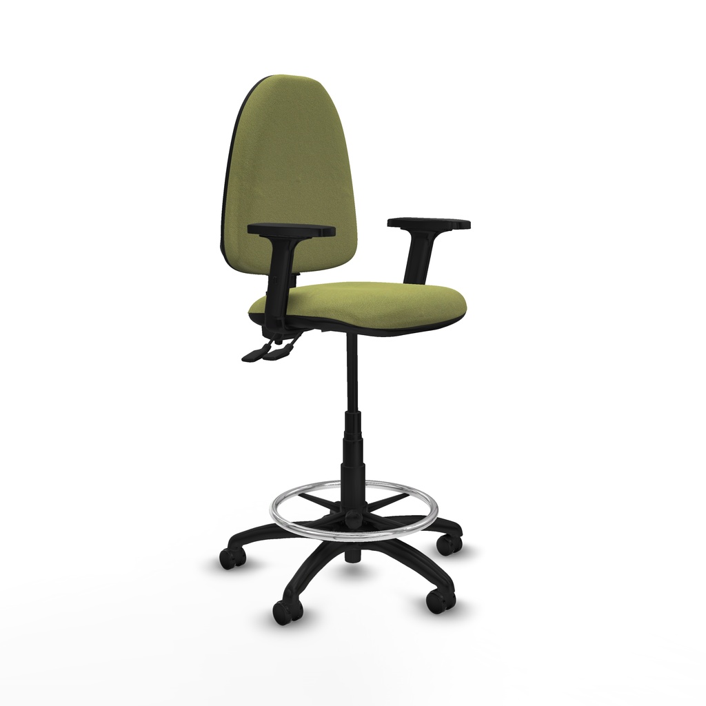 Taburete Aýna CPDM bali verde oliva brazos 2D base poliamida ruedas engomadas 50mm