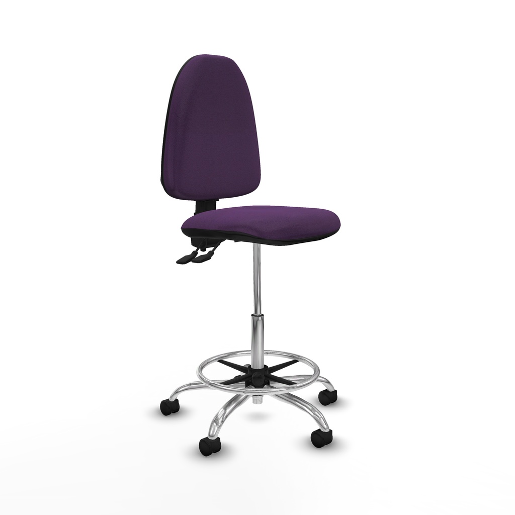 Taburete Aýna CPDM bali morado base cromada ruedas nailon 50mm