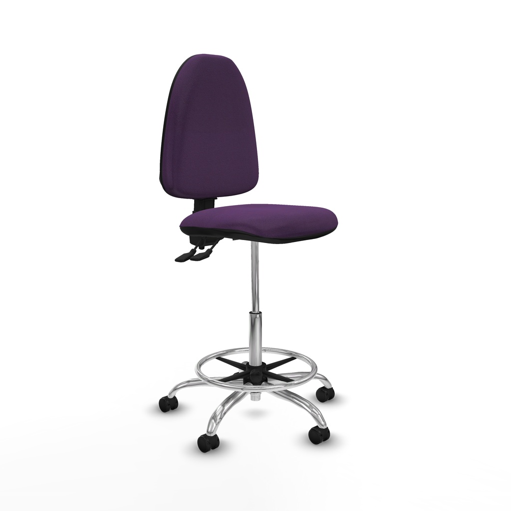 Taburete Aýna CPDM bali morado base cromada ruedas engomadas 50mm
