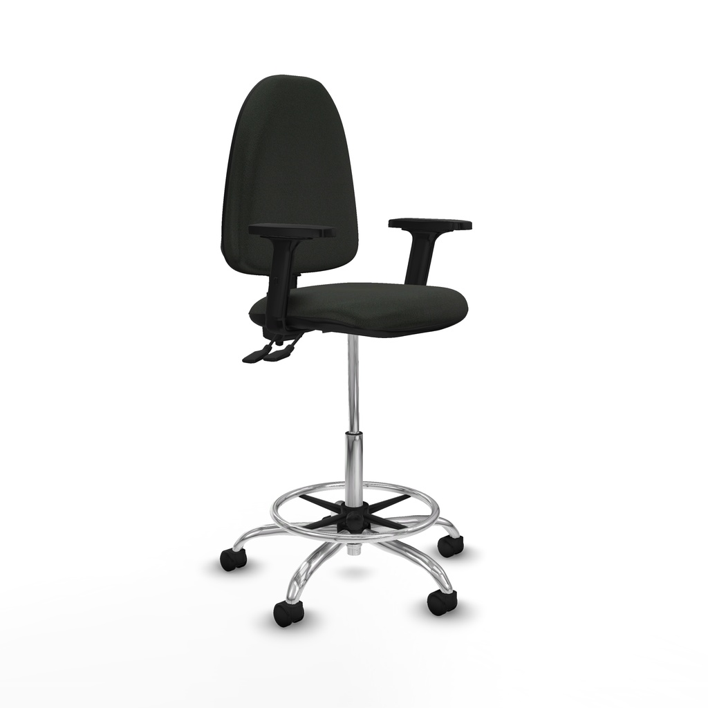 Taburete Aýna CPDM bali negro brazos 2D base cromada ruedas nailon 50mm