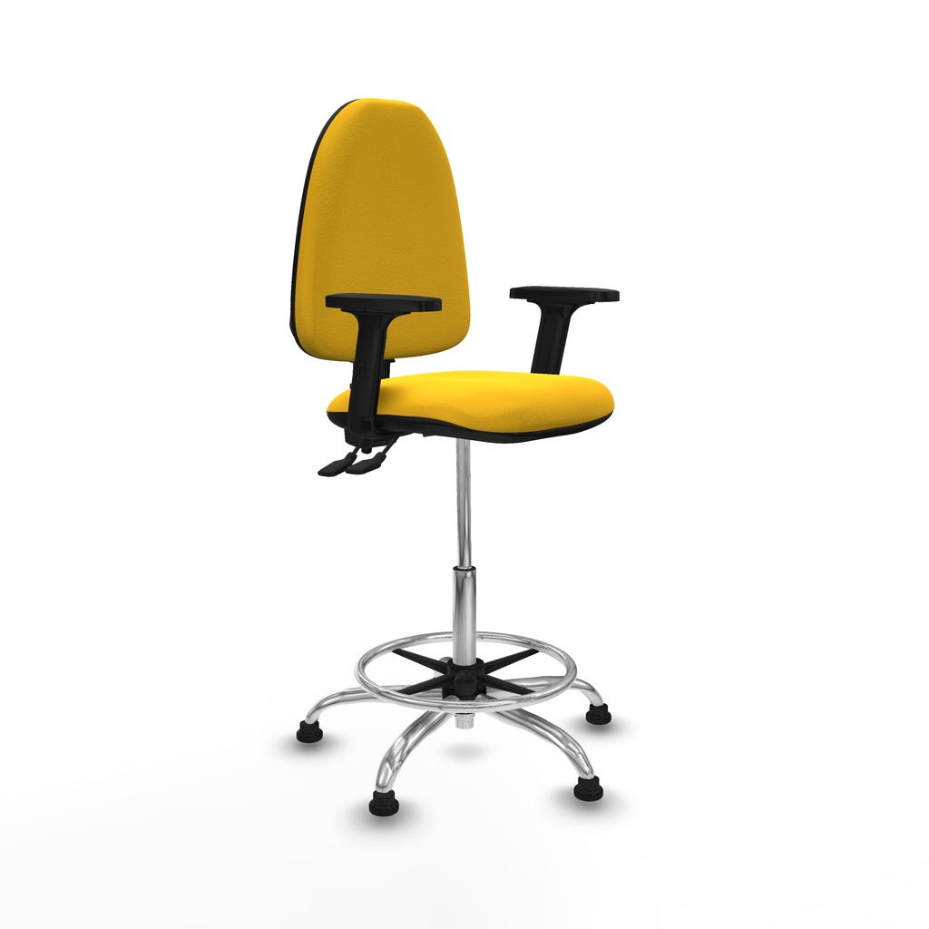 Taburete Aýna CPDM similpiel amarillo brazos 2D base cromada topes