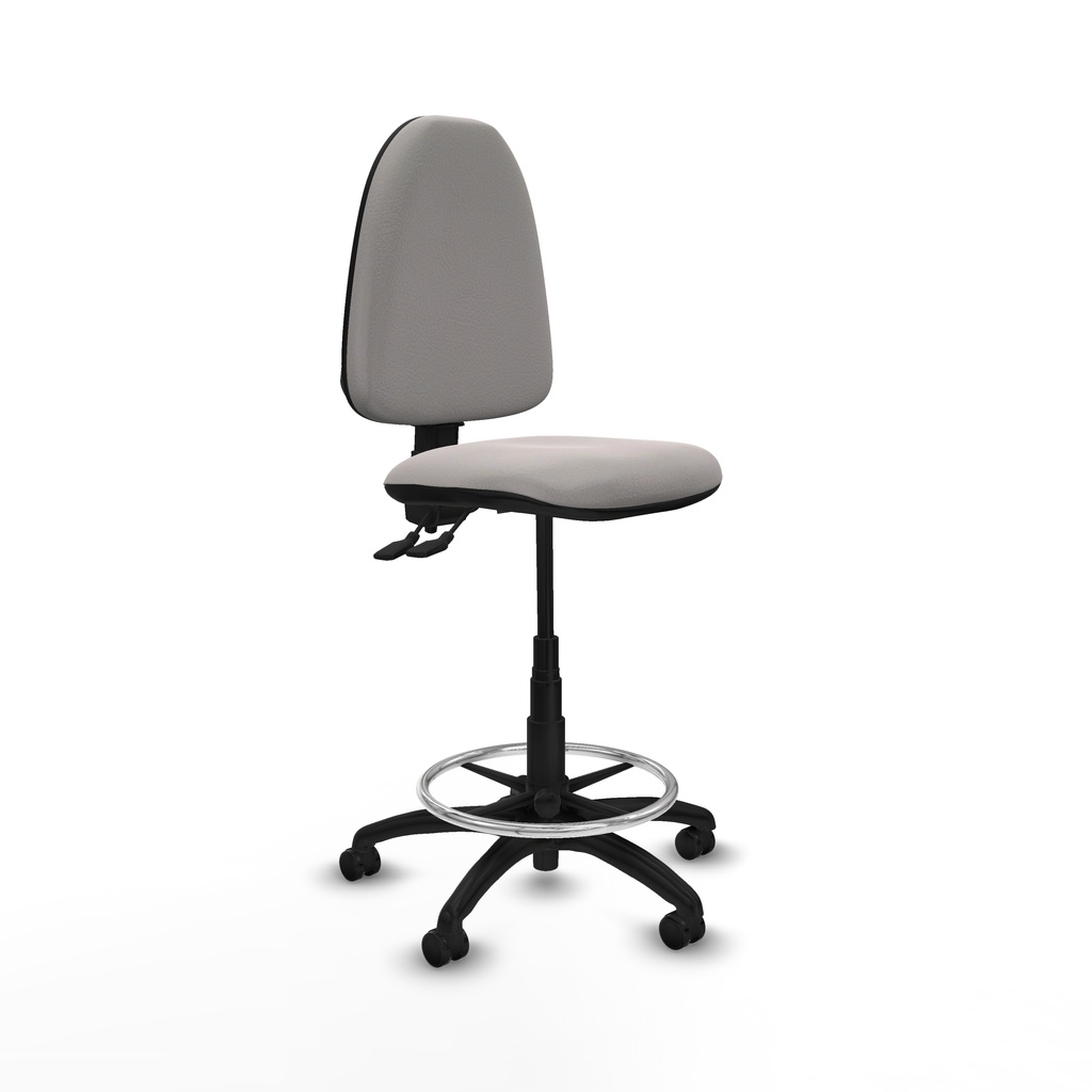 Taburete Aýna CPDM similpiel blanco base poliamida ruedas autofrenantes 50mm