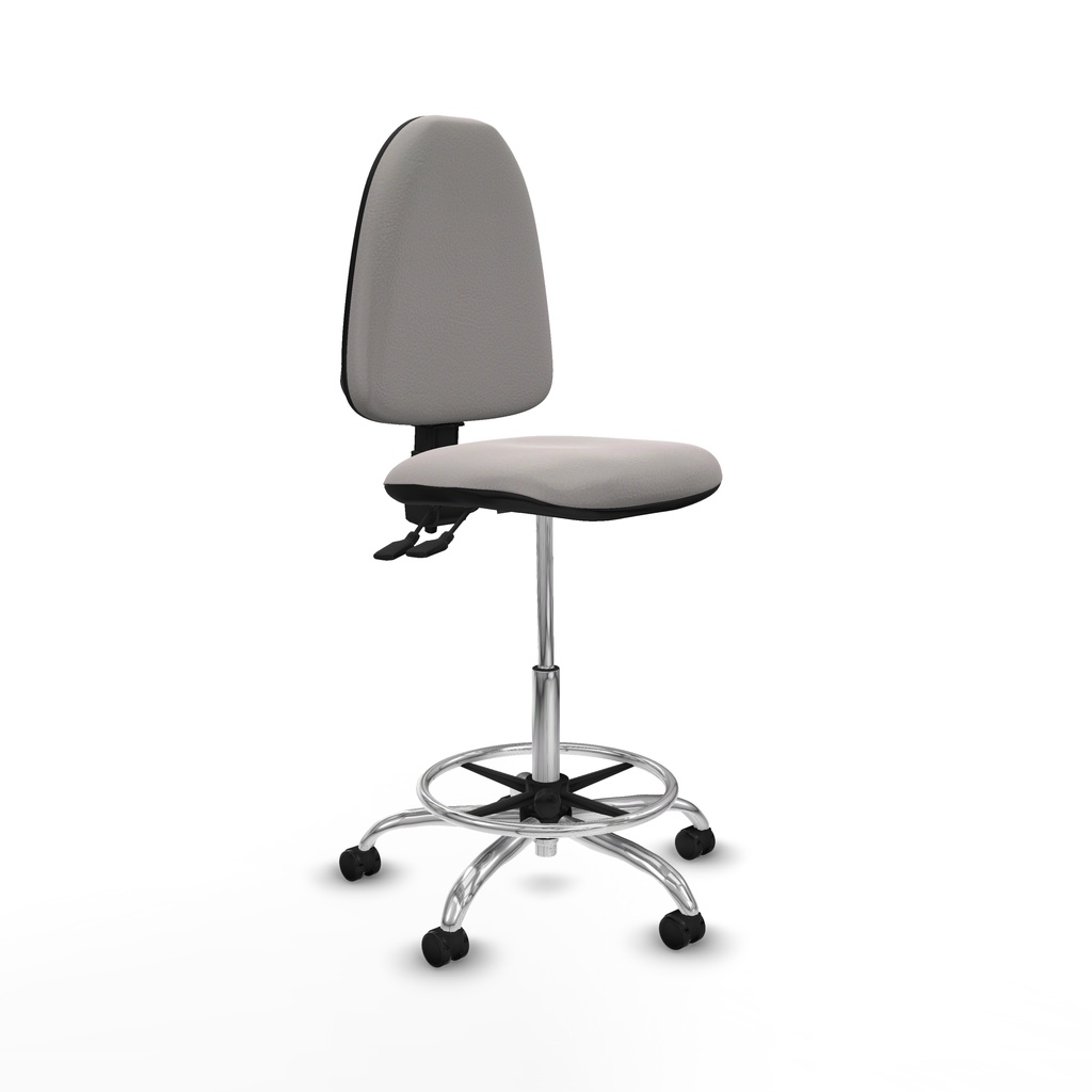 Taburete Aýna CPDM similpiel blanco base cromada ruedas engomadas 50mm