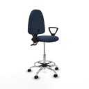Taburete Aýna CPDM similpiel azul marino brazos fijos base cromada ruedas nailon 50mm