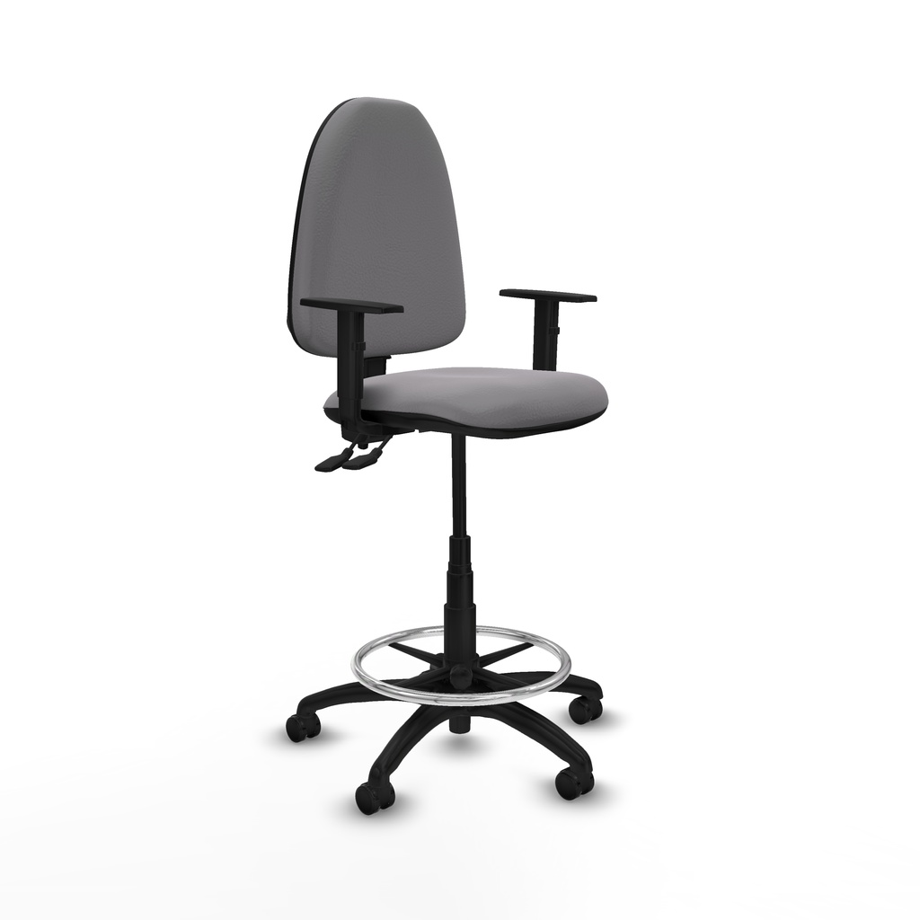 Taburete Aýna CPDM similpiel gris brazos 1D base poliamida ruedas autofrenantes 50mm