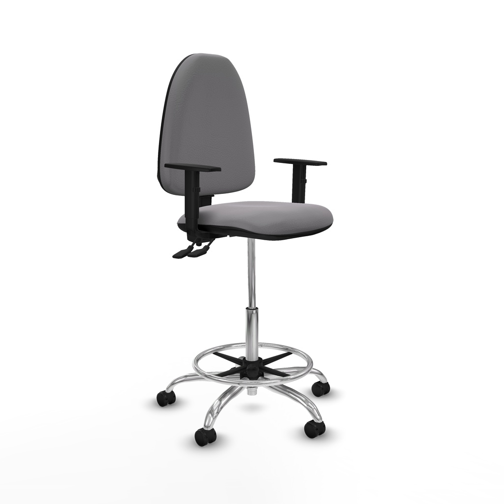 Taburete Aýna CPDM similpiel gris brazos 1D base cromada ruedas autofrenantes 50mm