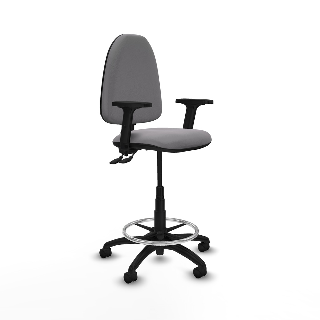 Taburete Aýna CPDM similpiel gris brazos 2D base poliamida ruedas nailon 50mm