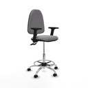 Taburete Aýna CPDM similpiel gris brazos 2D base cromada ruedas autofrenantes 50mm