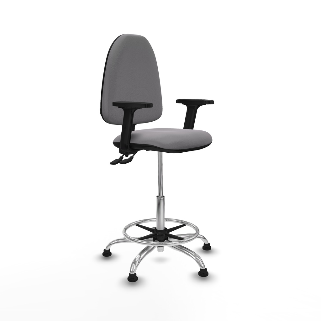 Taburete Aýna CPDM similpiel gris brazos 2D base cromada topes