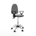 Taburete Aýna CPDM similpiel gris brazos fijos base cromada ruedas nailon 50mm