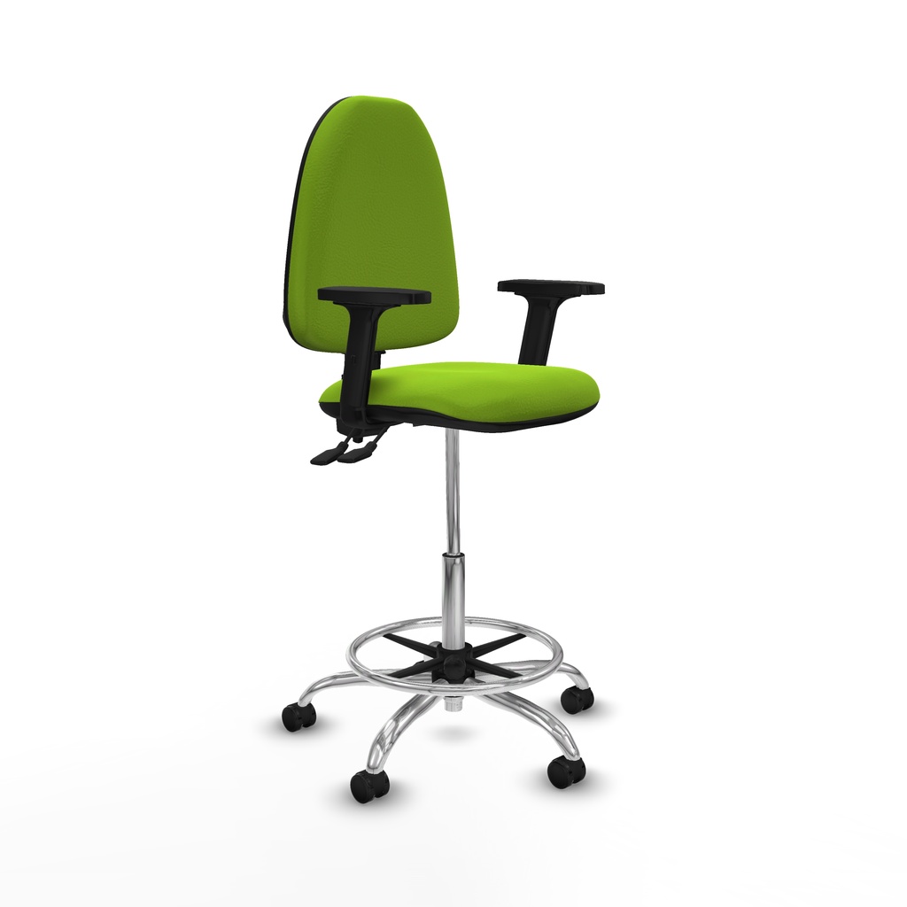 Taburete Aýna CPDM similpiel pistacho brazos 2D base cromada ruedas engomadas 50mm