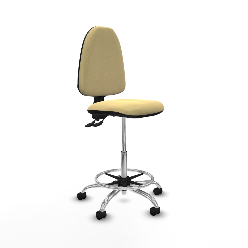 Taburete Aýna CPDM similpiel crema base cromada ruedas nailon 50mm