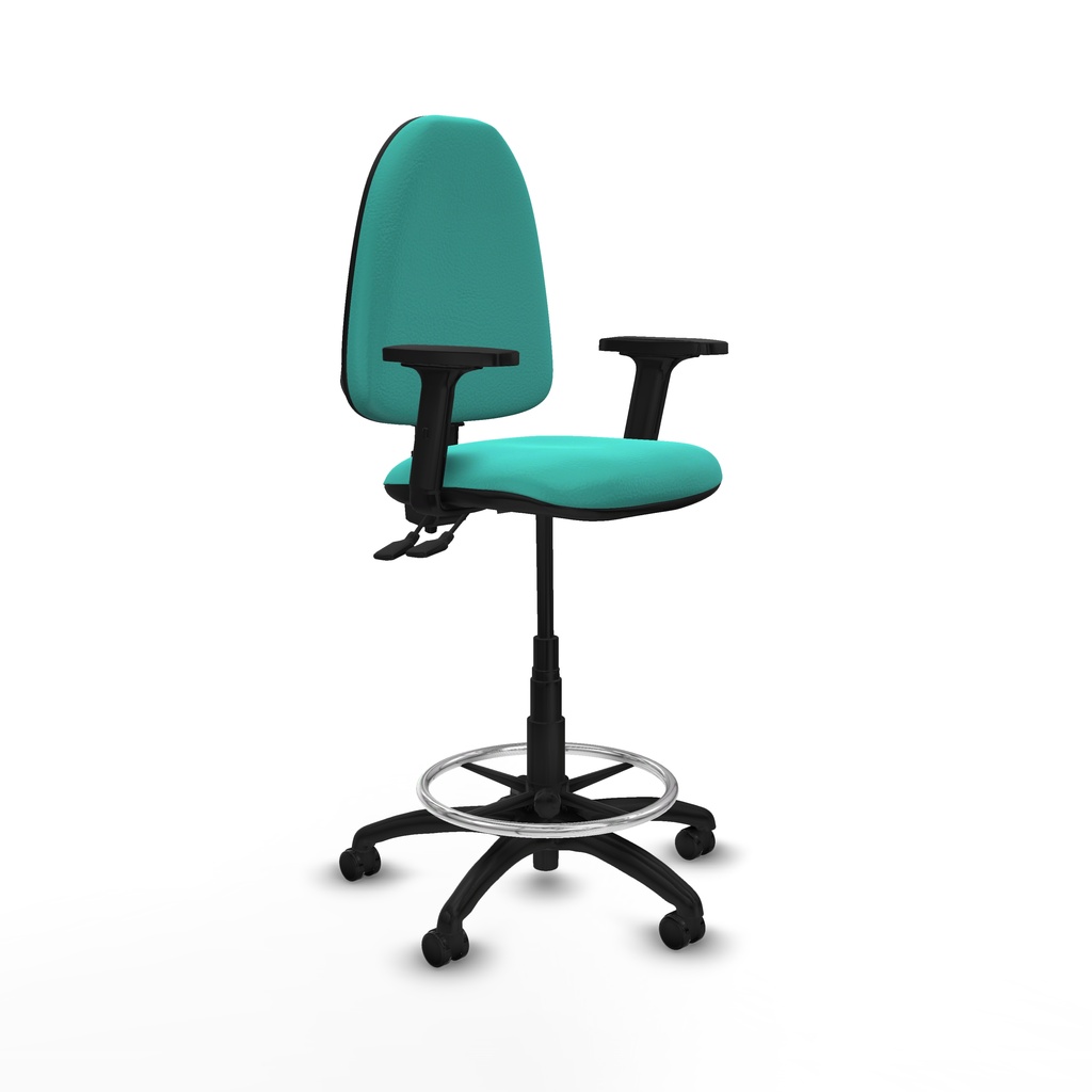 Taburete Aýna CPDM similpiel turquesa brazos 2D base poliamida ruedas engomadas 50mm