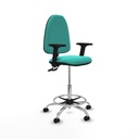 Taburete Aýna CPDM similpiel turquesa brazos 2D base cromada ruedas engomadas 50mm