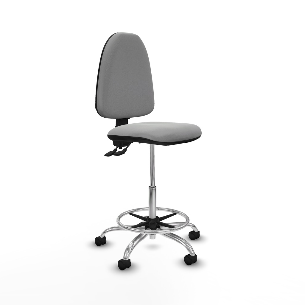 Taburete Aýna CPDM similpiel gris claro base cromada ruedas nailon 50mm