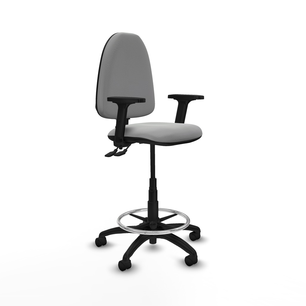 Taburete Aýna CPDM similpiel gris claro brazos 2D base poliamida ruedas nailon 50mm