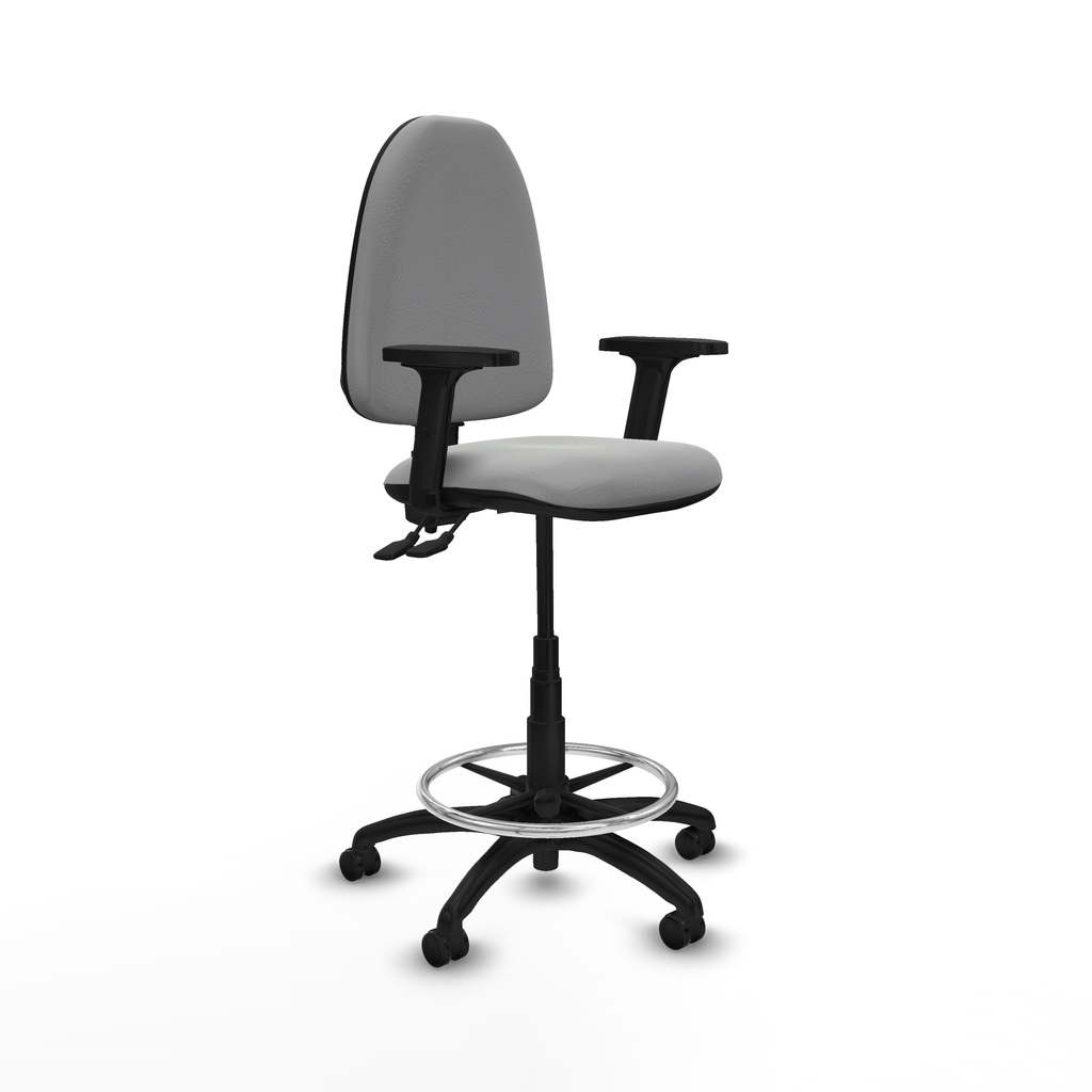 Taburete Aýna CPDM similpiel gris claro brazos 2D base poliamida ruedas engomadas 50mm