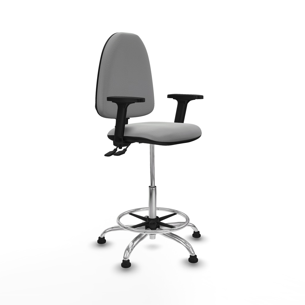Taburete Aýna CPDM similpiel gris claro brazos 2D base cromada topes
