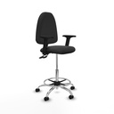 Taburete Aýna CPDM similpiel gris oscuro brazos 2D base cromada ruedas engomadas 50mm