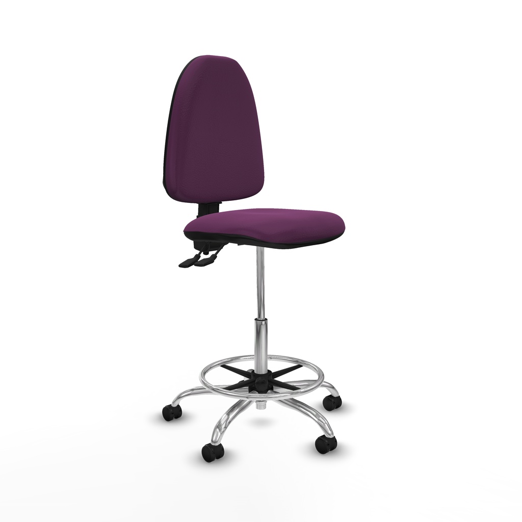 Taburete Aýna CPDM similpiel morado base cromada ruedas autofrenantes 50mm