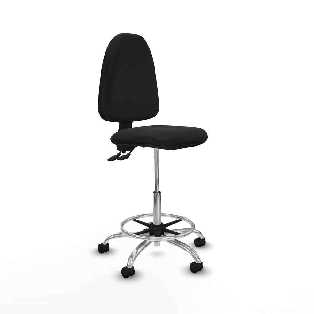 Taburete Aýna CPDM similpiel negro base cromada ruedas nailon 50mm