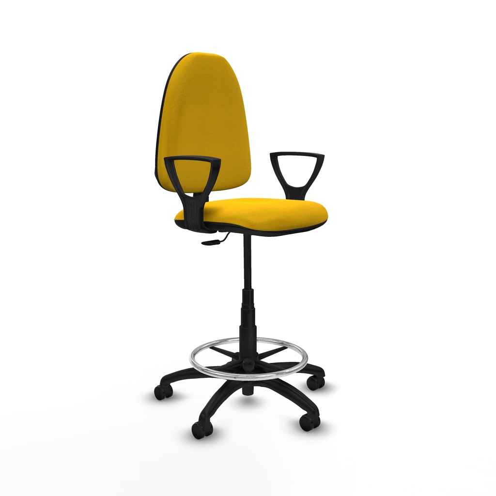 Taburete Aýna CP bali amarillo brazos fijos base poliamida ruedas autofrenantes 50mm