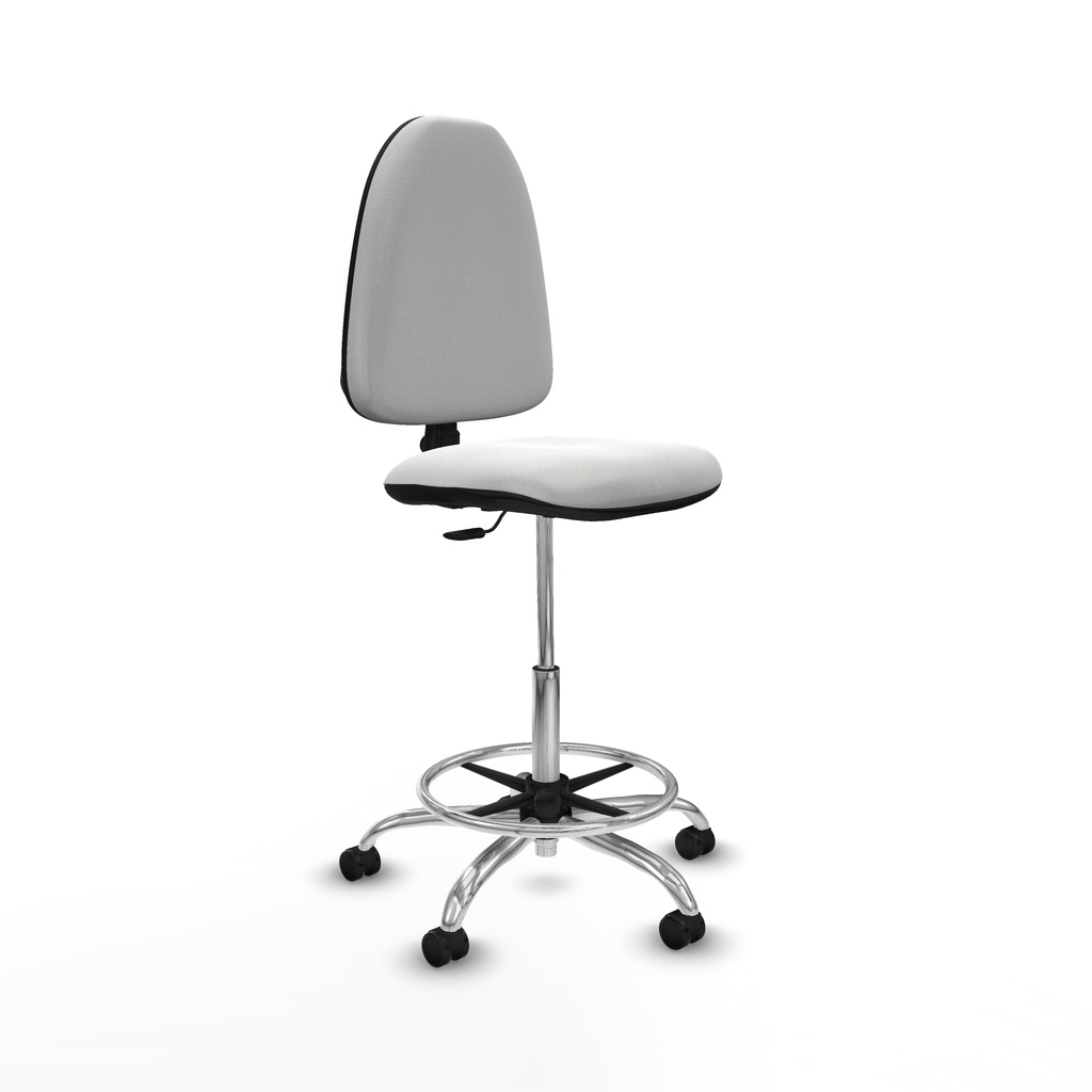Taburete Aýna CP bali blanco base cromada ruedas autofrenantes 50mm