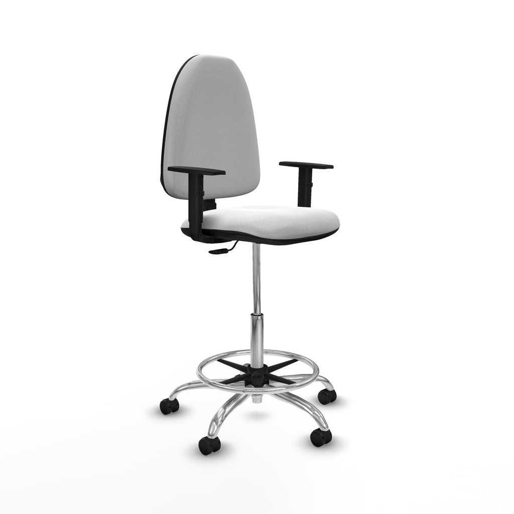 Taburete Aýna CP bali blanco brazos 1D base cromada ruedas autofrenantes 50mm
