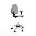Taburete Aýna CP bali blanco brazos 1D base cromada ruedas autofrenantes 50mm