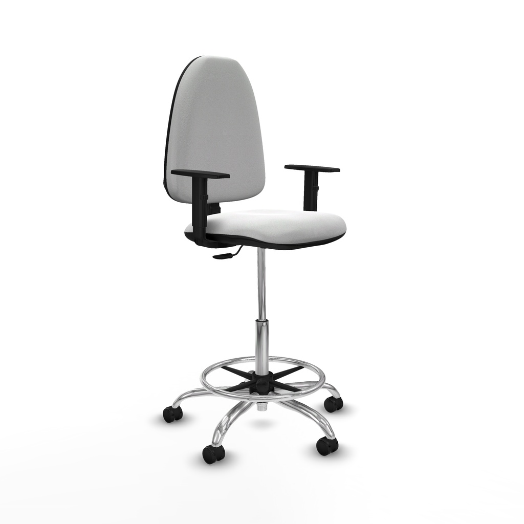 Taburete Aýna CP bali blanco brazos 1D base cromada ruedas engomadas 50mm