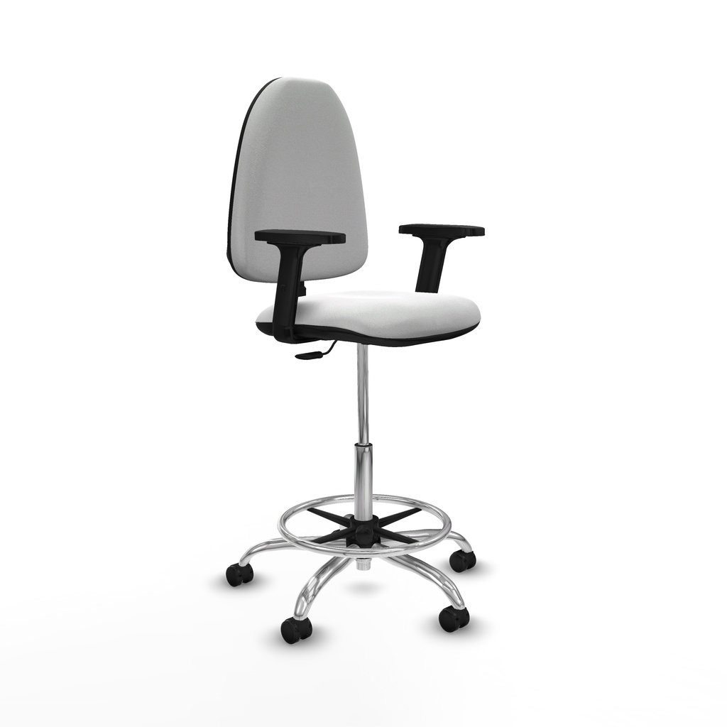 Taburete Aýna CP bali blanco brazos 2D base cromada ruedas autofrenantes 50mm