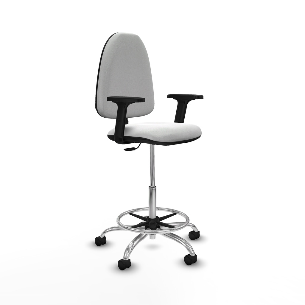 Taburete Aýna CP bali blanco brazos 2D base cromada ruedas nailon 50mm