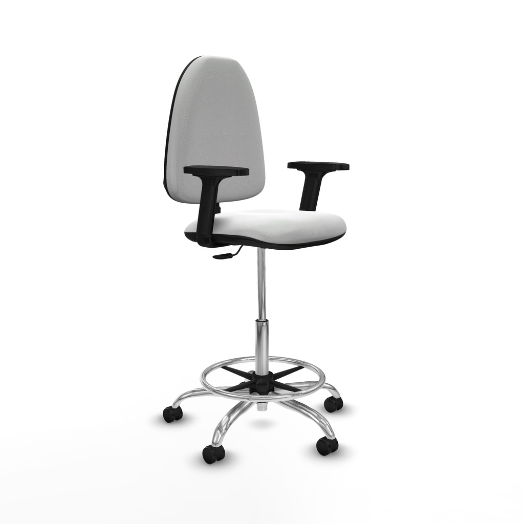 Taburete Aýna CP bali blanco brazos 2D base cromada ruedas engomadas 50mm