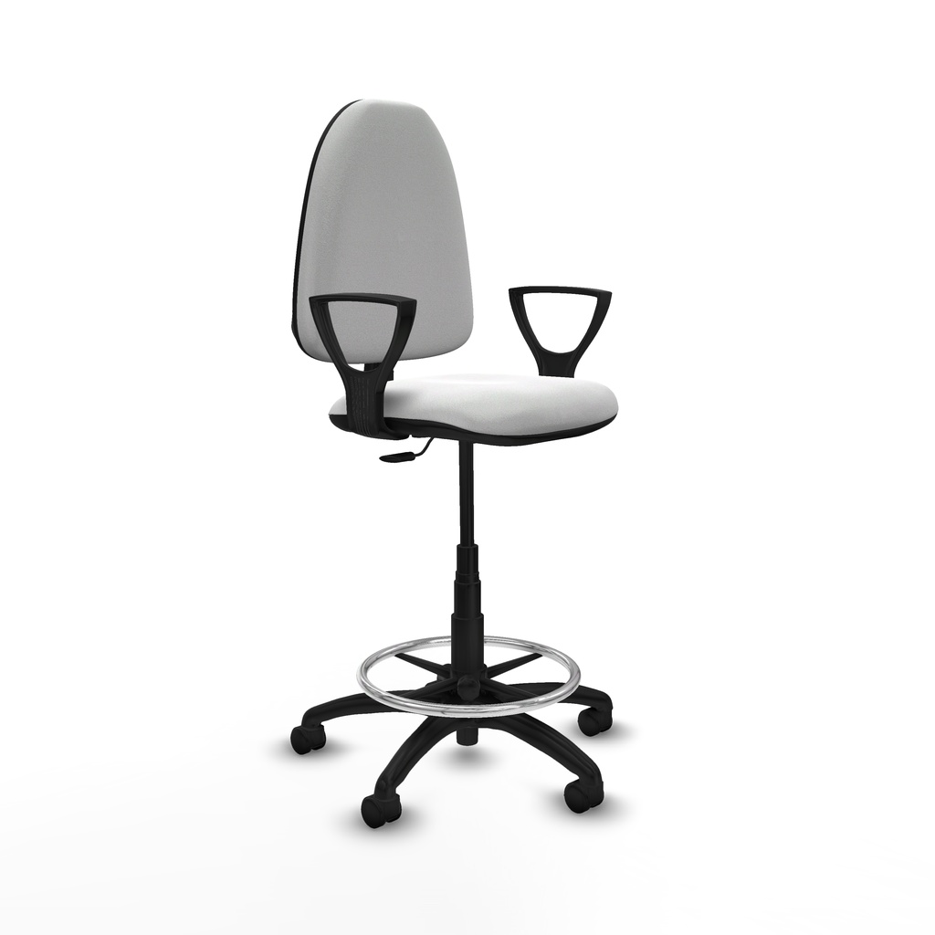 Taburete Aýna CP bali blanco brazos fijos base poliamida ruedas nailon 50mm