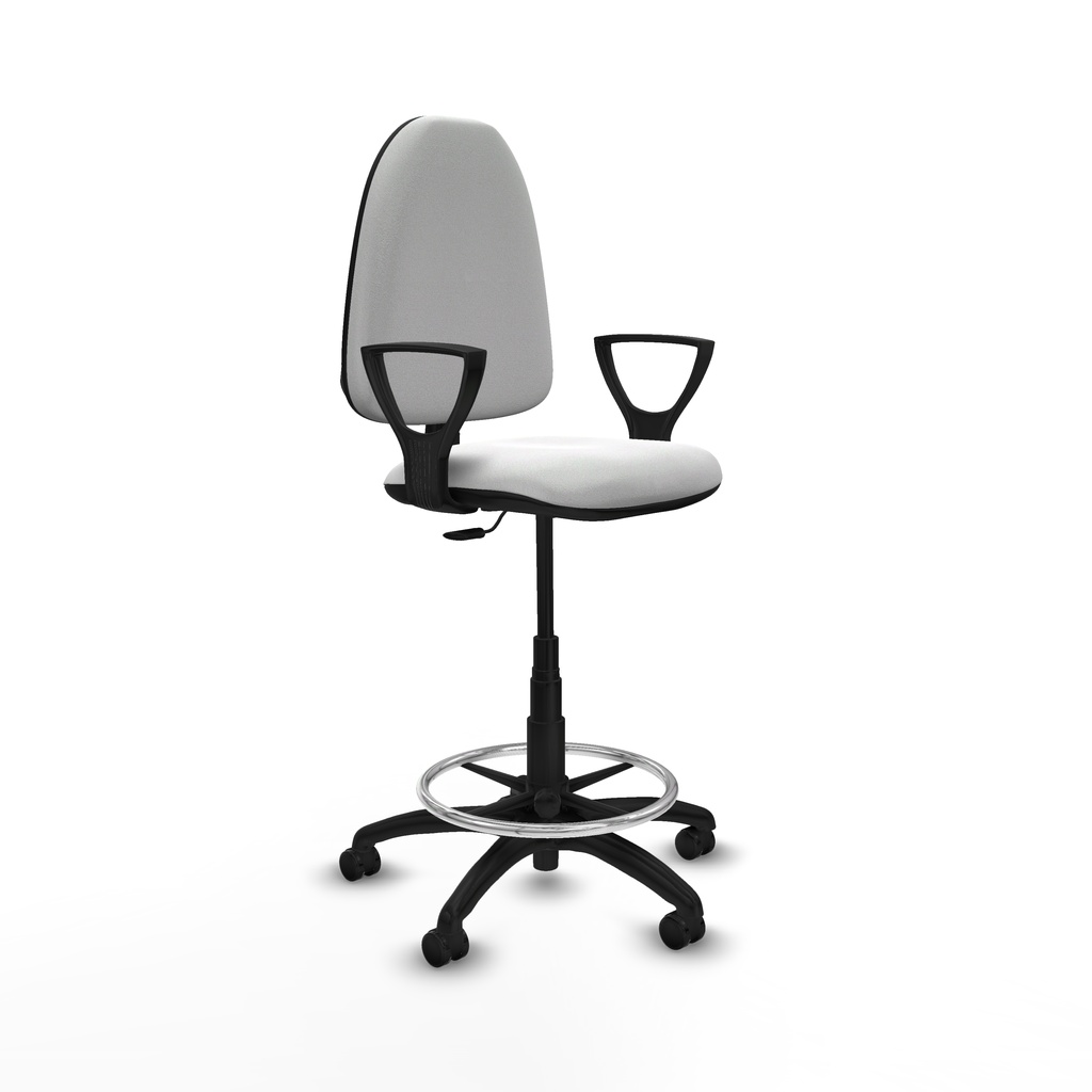 Taburete Aýna CP bali blanco brazos fijos base poliamida ruedas engomadas 50mm
