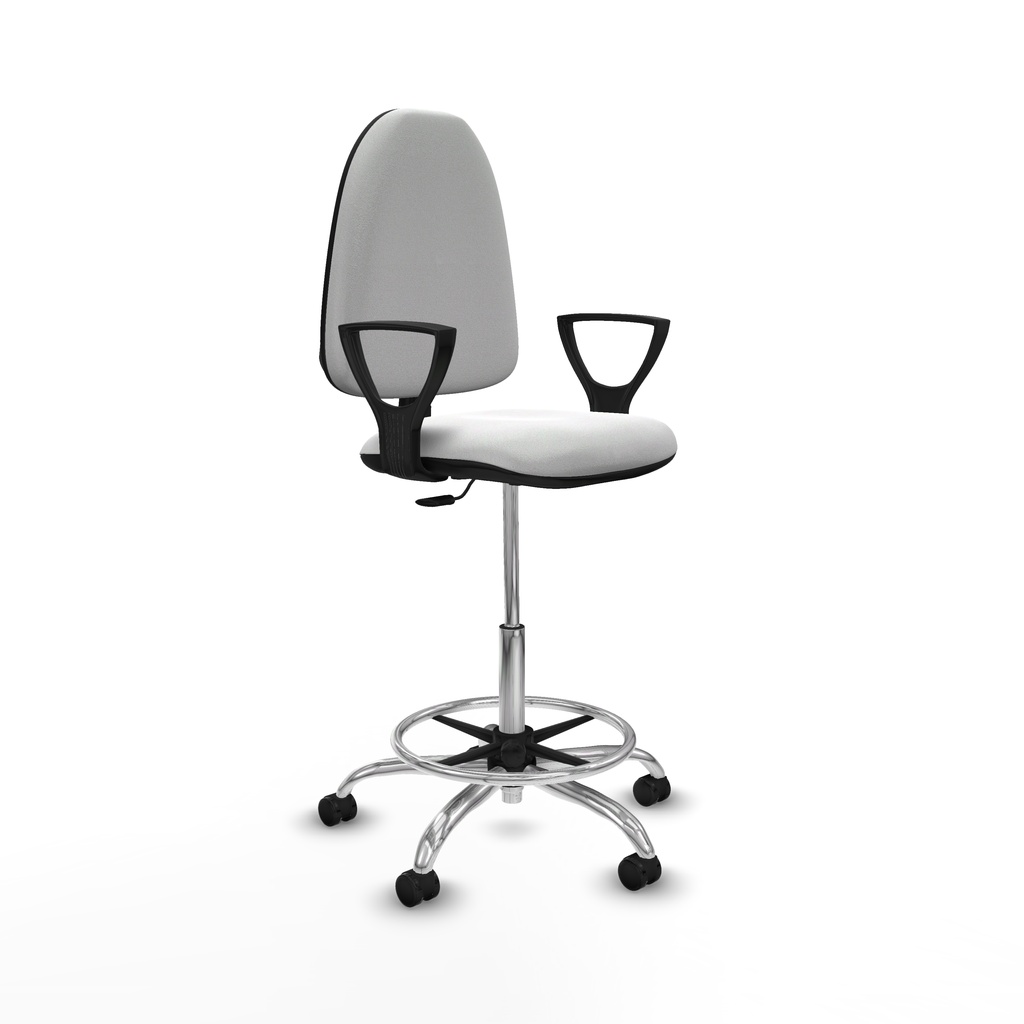 Taburete Aýna CP bali blanco brazos fijos base cromada ruedas autofrenantes 50mm