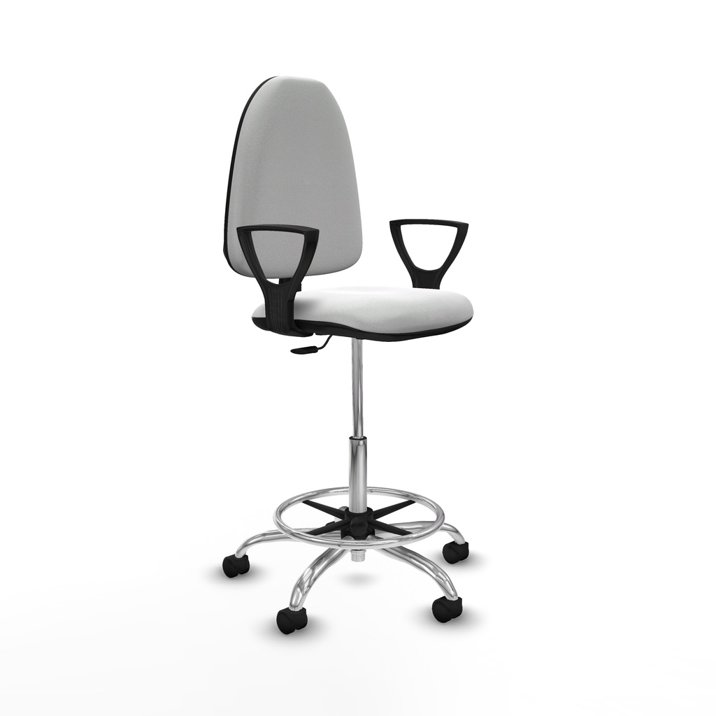 Taburete Aýna CP bali blanco brazos fijos base cromada ruedas nailon 50mm