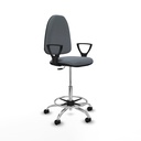 Taburete Aýna CP bali gris brazos fijos base cromada ruedas nailon 50mm