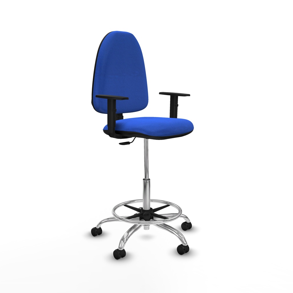 Taburete Aýna CP bali azul brazos 1D base cromada ruedas autofrenantes 50mm