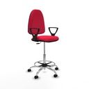 Taburete Aýna CP bali rojo brazos fijos base cromada ruedas engomadas 50mm
