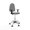 Taburete Aýna CP bali gris claro brazos 1D base cromada ruedas engomadas 50mm