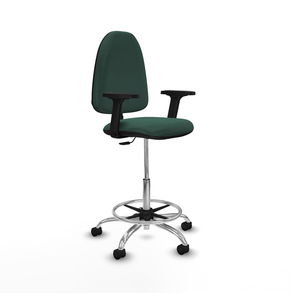 Taburete Aýna CP bali verde botella brazos 2D base cromada ruedas nailon 50mm